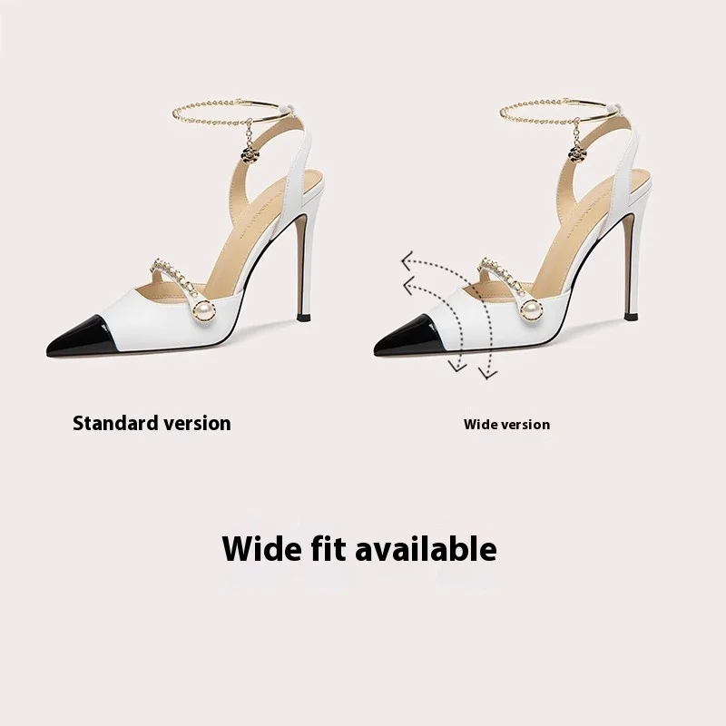 Spring and summer pointed scalp pearl chain low-heeled shoes thin high-heeled banquet dress large size small size women's sandal