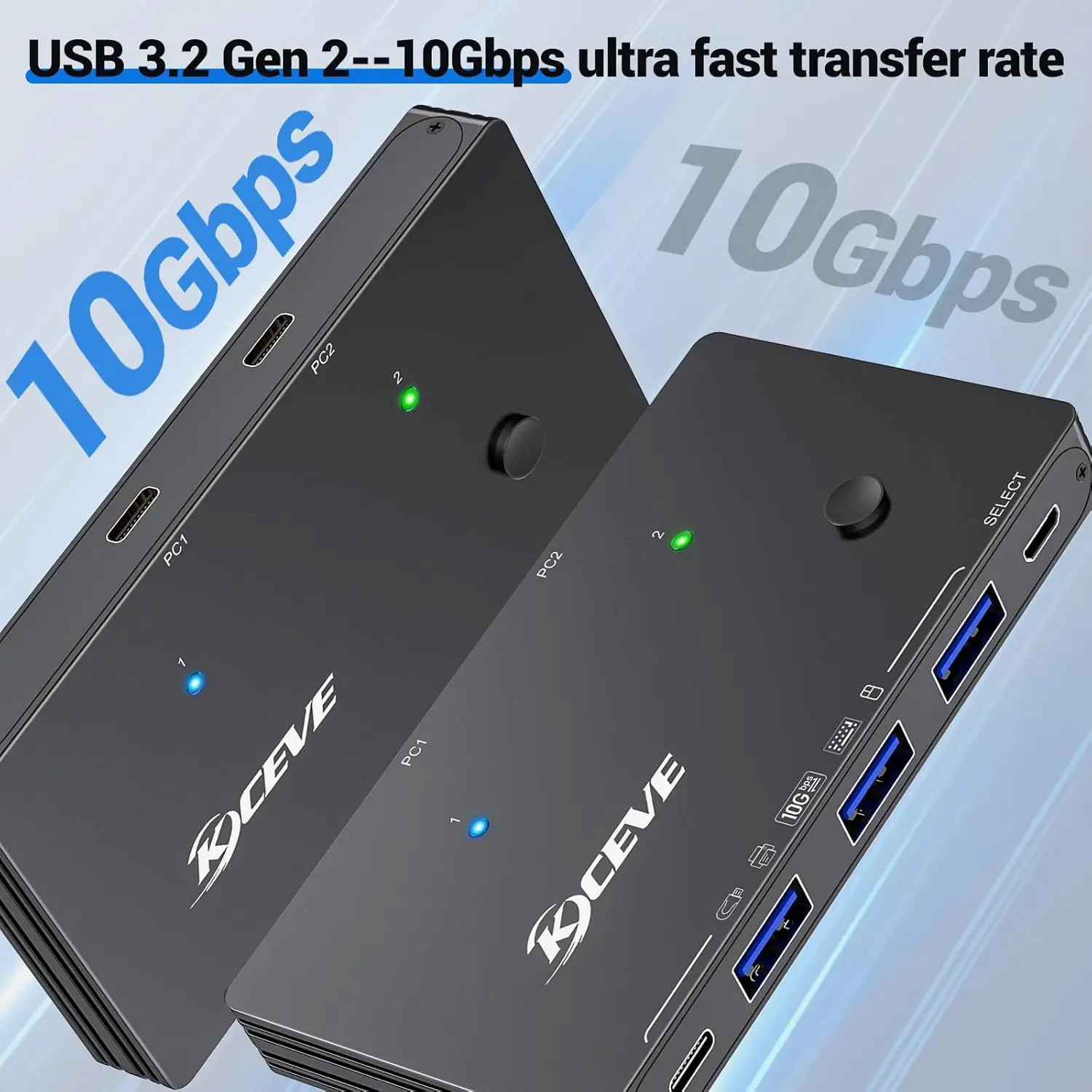 USB-переключатель 10 Гбит/с, 2 компьютера, 4 порта USB 3.2 Gen 2, USB-переключатель для ПК, ноутбука, клавиатуры, мыши, веб-камеры, портативного SSD