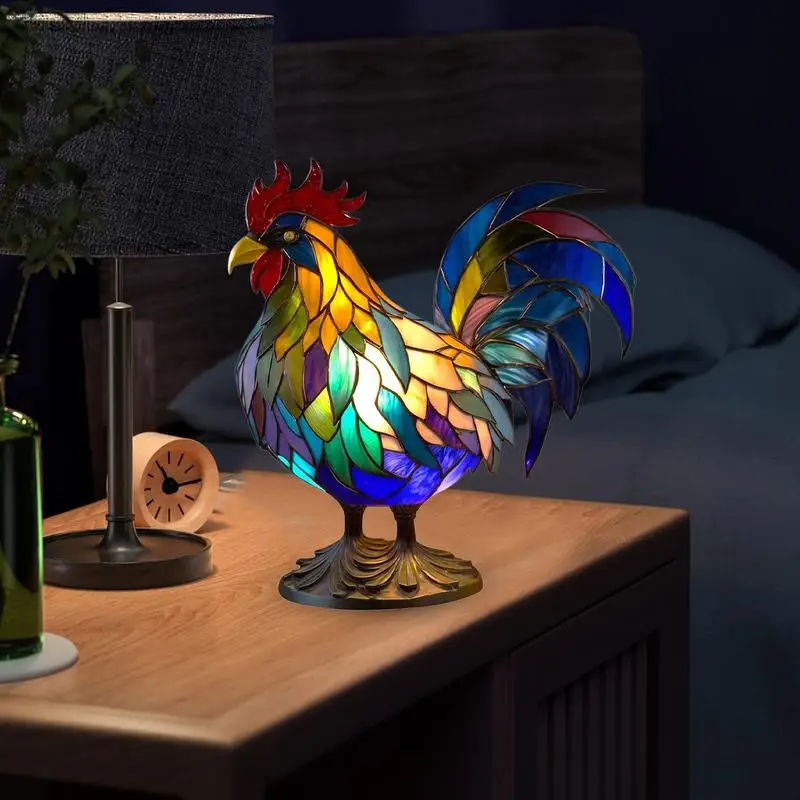 

Resin Retro Animal Table Sculpture Lamp Rooster Night Light Lamp Stained Glass Lamp Housewarming Gifts For Living Room Bedroom