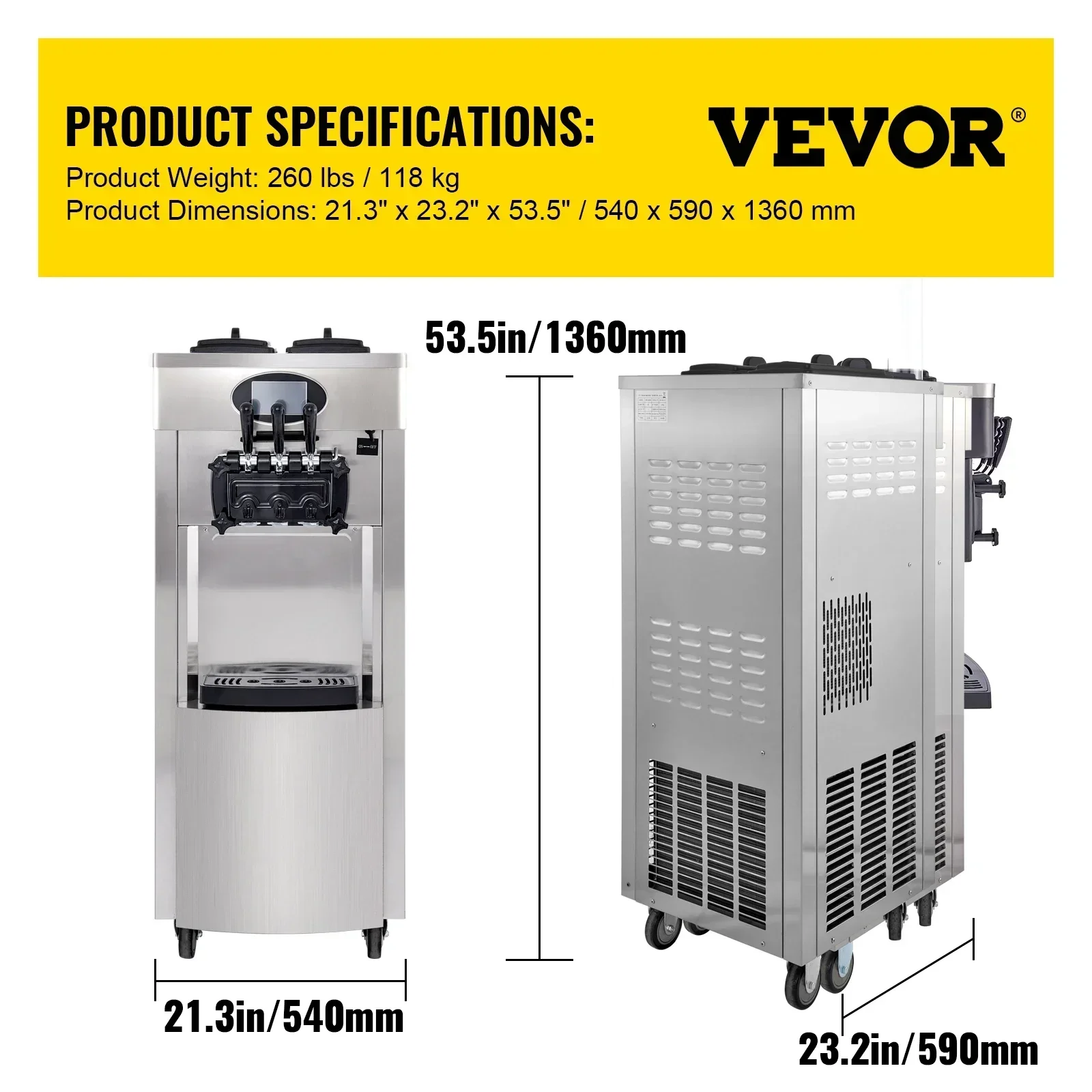 NONE VEVOR Kommerzielle Softeismaschine, 2200 W, 20–28 l/h, Eismaschine, doppelte 6-Liter-Trichter, Eismaschine 5