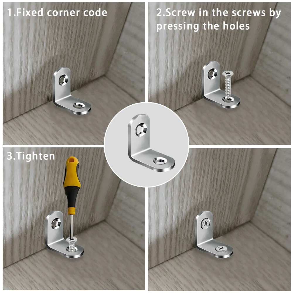 20/50/100set L-Shaped Stainless Steel Corner Code Sets with Screws 90 Degree Right Angle Bracket Furniture Fixture Accessories