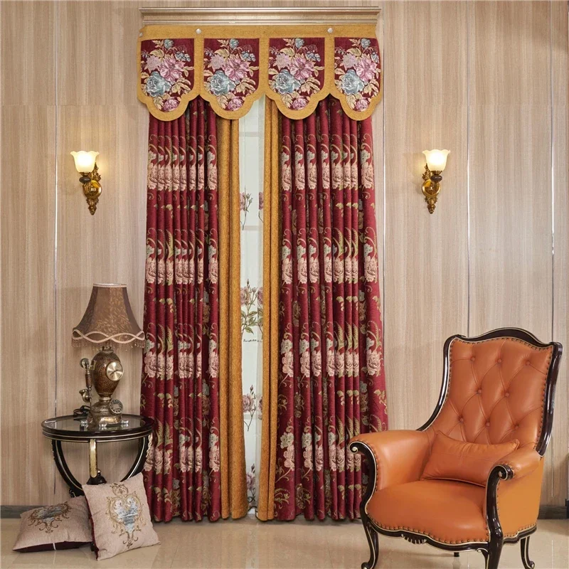 HQYQJJHYR النبيذ الأحمر الفاخرة الشنيل الجاكار سماكة ستائر التعتيم لغرفة المعيشة غرفة نوم مخصص الفرنسية نافذة الستائر #5