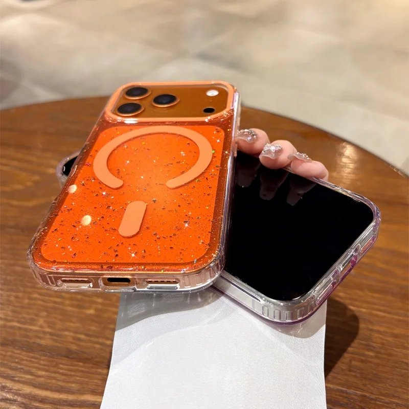 بريق الترتر المغناطيسي شحن لاسلكي لحالة Magsafe آيفون 17 16 15 14 13 برو ماكس الهواء غطاء للحماية للصدمات