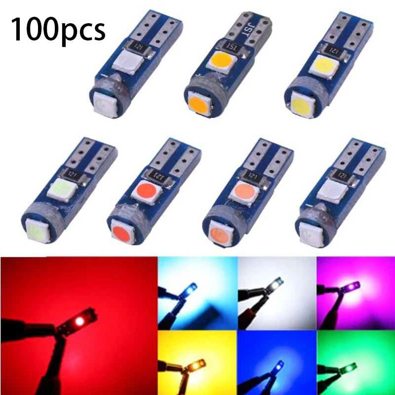 

100pcs T5 Led Bulb Car Lights License Lamp Motorcycle Dashboard Light Auto 3030 3smd Canbus Interior Mini Red Dome Reading Bulbs