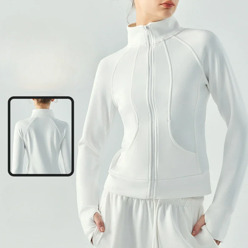 

Autumn Workout Tops For Women Crop Top Yoga Jacket Full Zip Up Running Wear Training Track With Thumb Holes