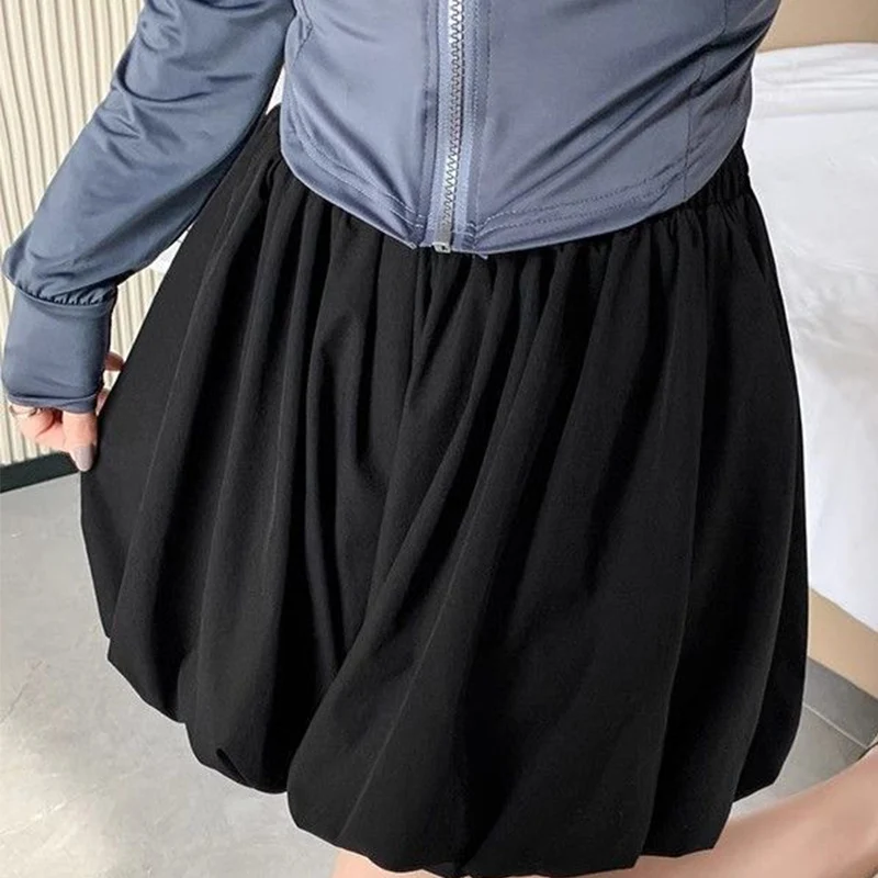 2026 Summer Fashion Folds A-Line Mini Skirts for Women Korean Plus Size Solid Woman Short Pants Flower Bud Skirt Women
