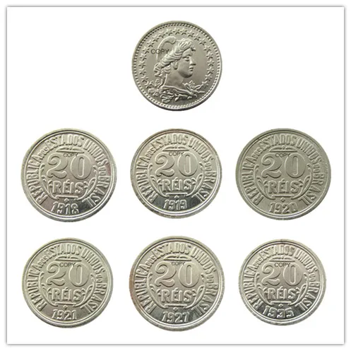 Brazil A set of(1918 -1935)6pcs 20 Ries Nickel Plated Copy Coins