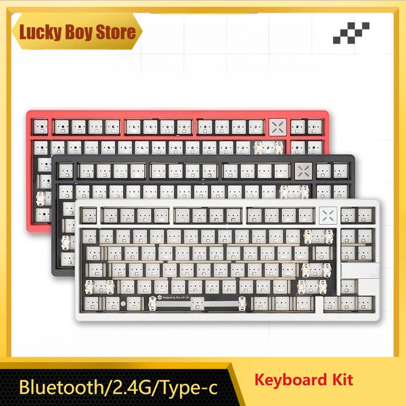 X80 MAX Customized Mechanical Keyboard Kit Aluminum Kit CNC Hot Swappable 3-Mode LEAF-SPRIN RGB Metal PVD Lighting 83 Keys