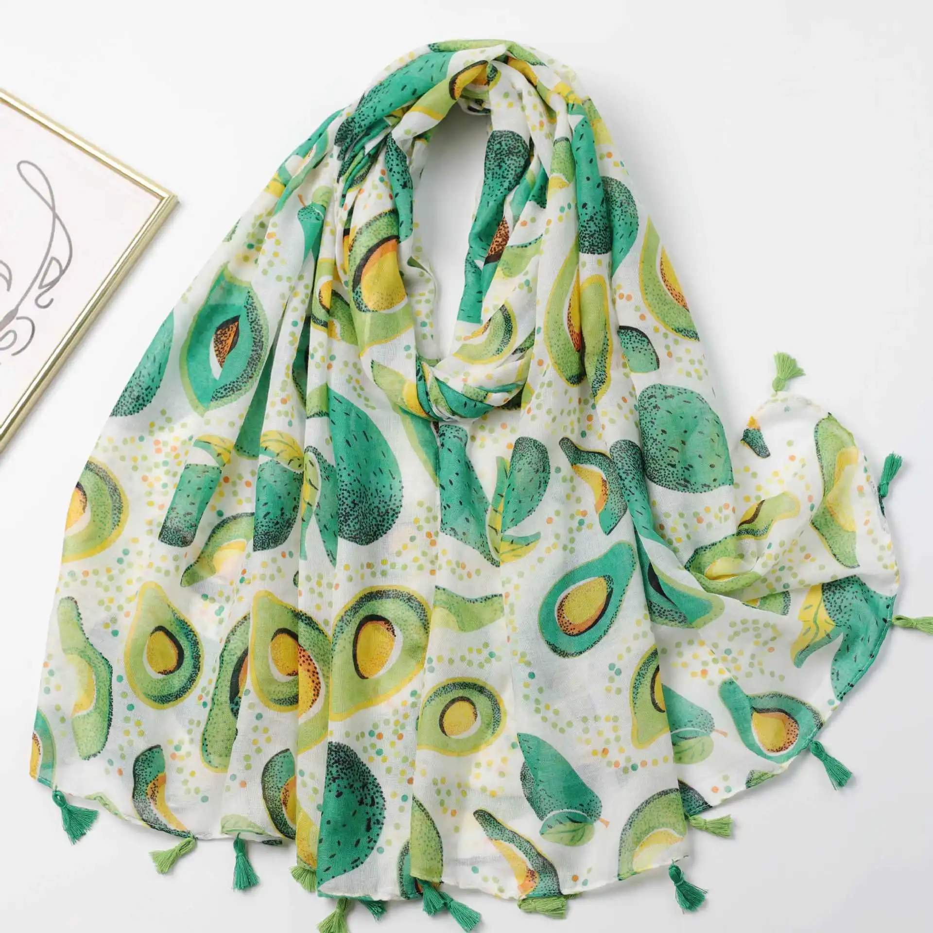 

2024 Newest Women Fruit Pattern Printed Pattern Scarf Cotton Voile Scarf Shawls