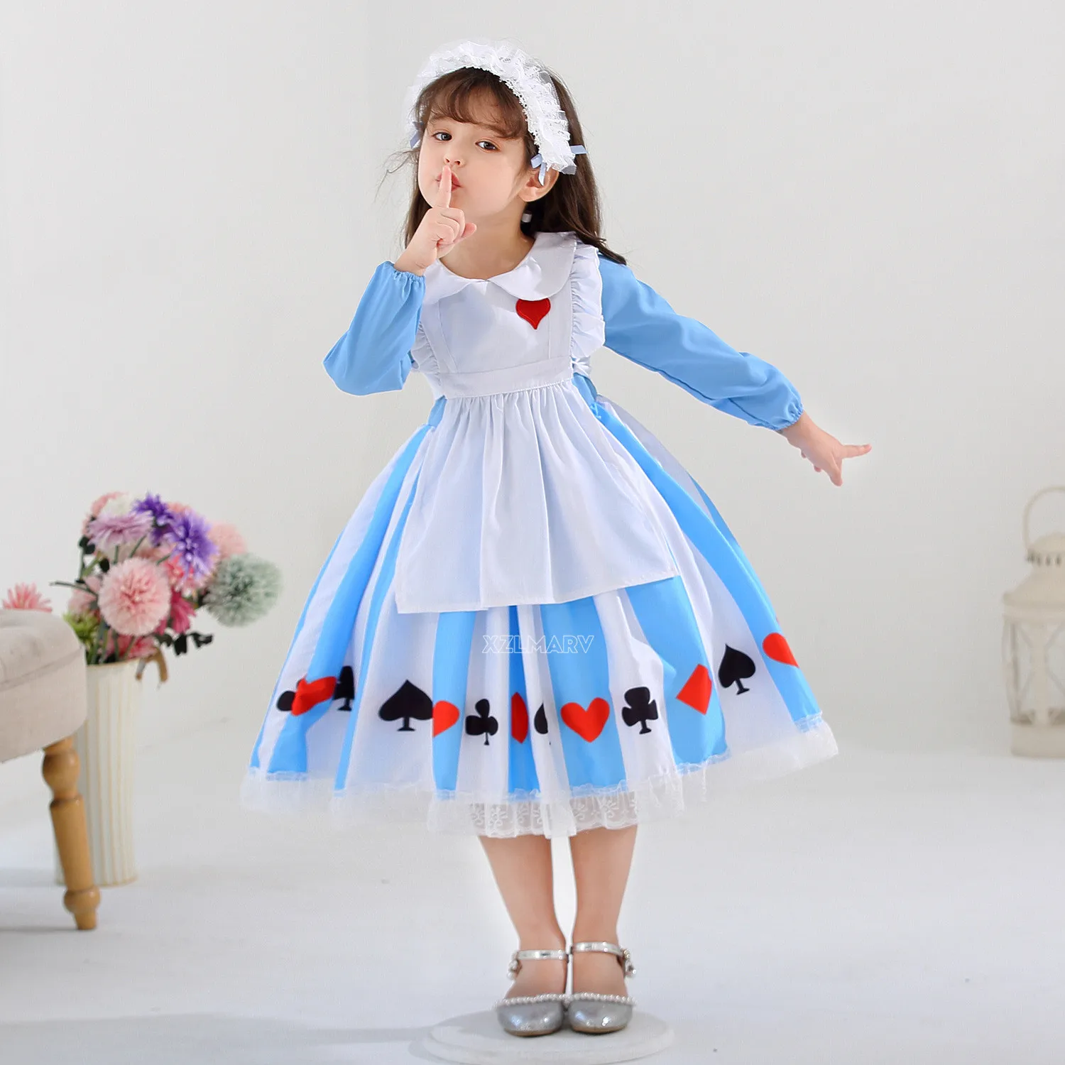 Kid Girl Alice Maid Lolita Dress Pirncess Wonderland Alice Costume Baby Cosplay Servant Family Party Purim Fantasia Fancy Dress