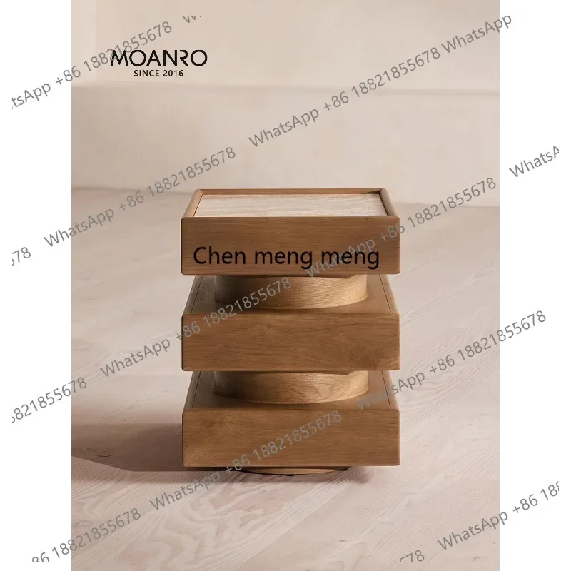 

Medieval edge marble bedside table round coffee table solid wood creative low cabinet arc design