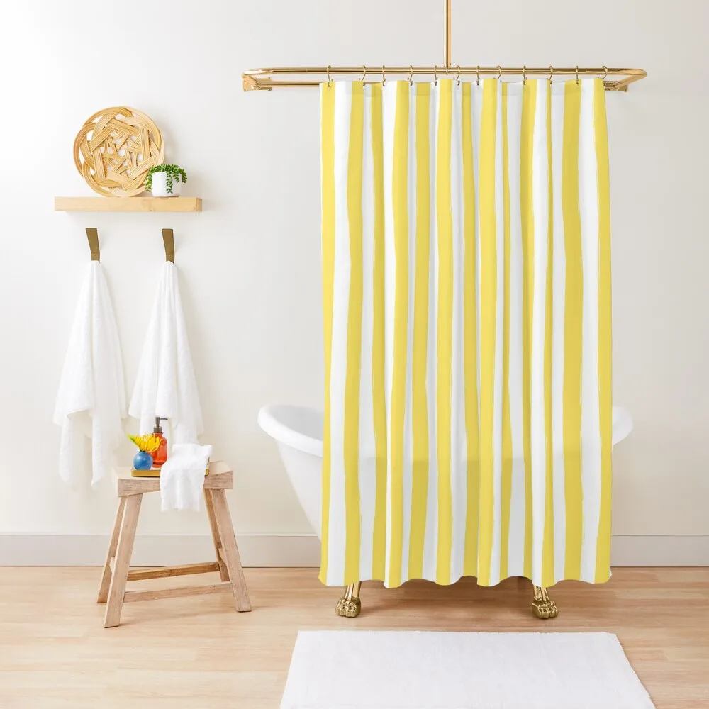 Preppy Yellow and White Cabana Stripe Shower Curtain Bathroom Curtains For Shower