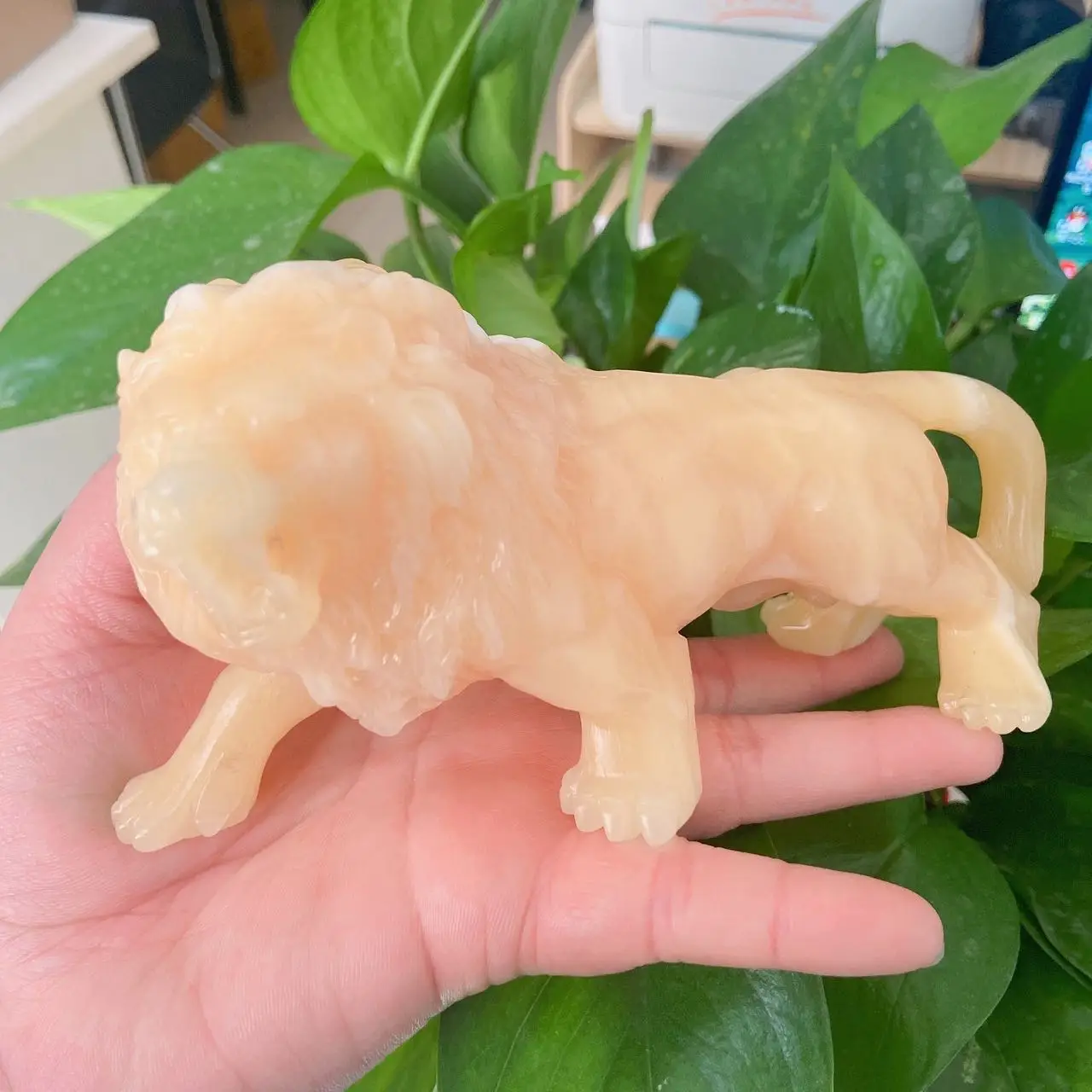 

150mm Natural Orange Calcite lion Hand Carved Stones Reiki Healing Crystal Statue statue Ornament Animal sculpture Crafts