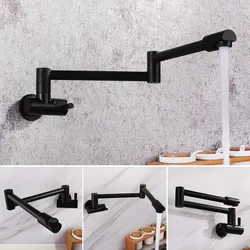 All Copper Wall Folding Kitchen Faucet 360° Rotation Single Cold Black Brushed  Pot Filler Faucet Swing Arm Single Hole