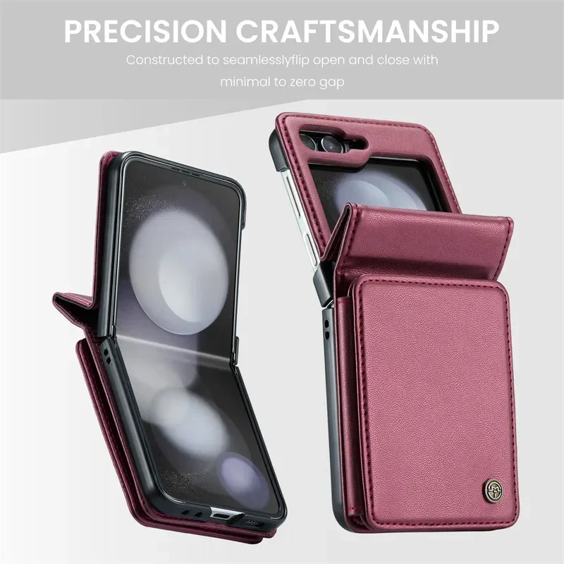 CaseMe Magnetic Flip Leather Phone Case for Samsung Galaxy Z Flip 6 5 4 3 5G Wallet Card Holder Shockproof Back Cover Coque Etui