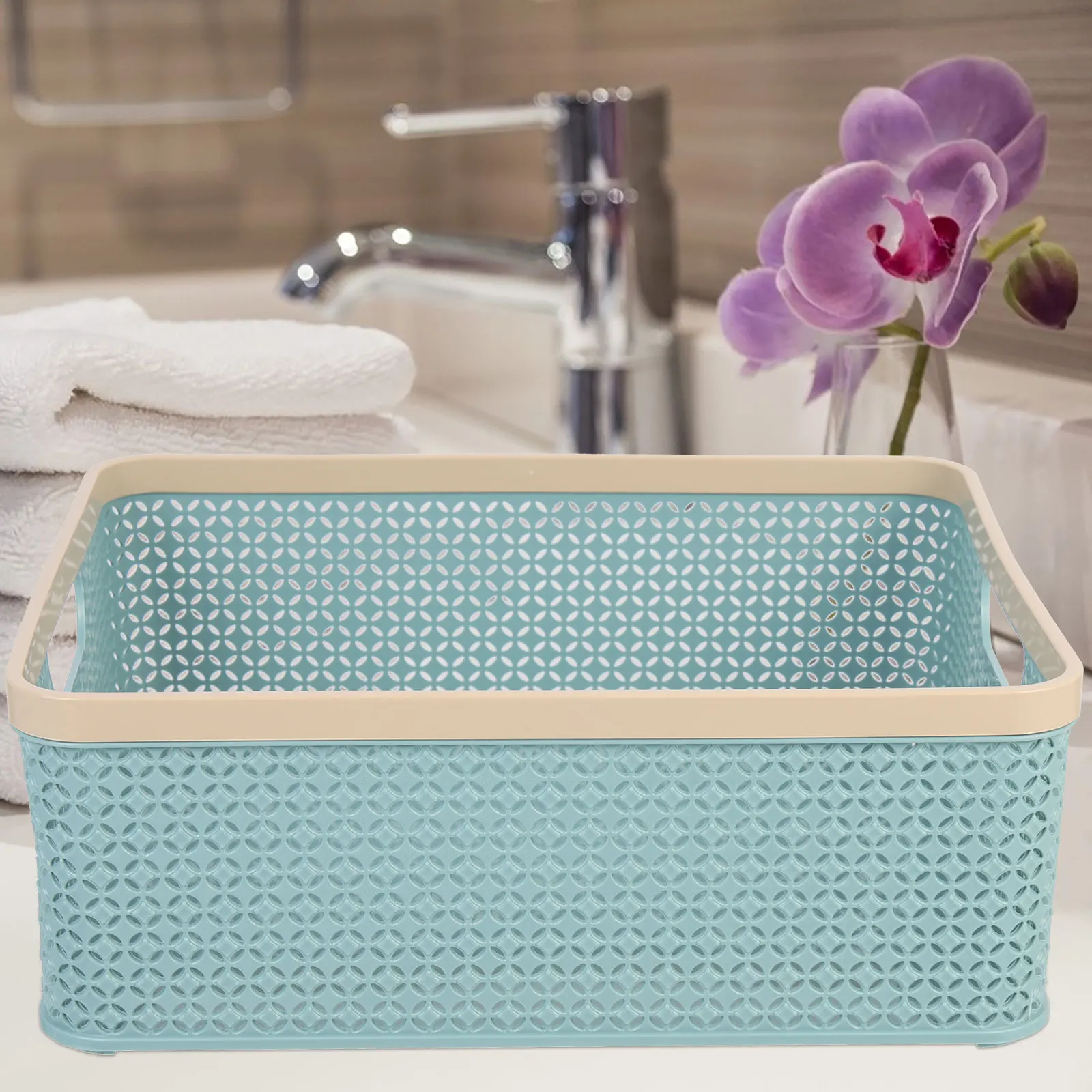 

Storage Basket Lidded Handwoven Candy Large Plastic Gift Small Bins Blue Desktop Classroom Office