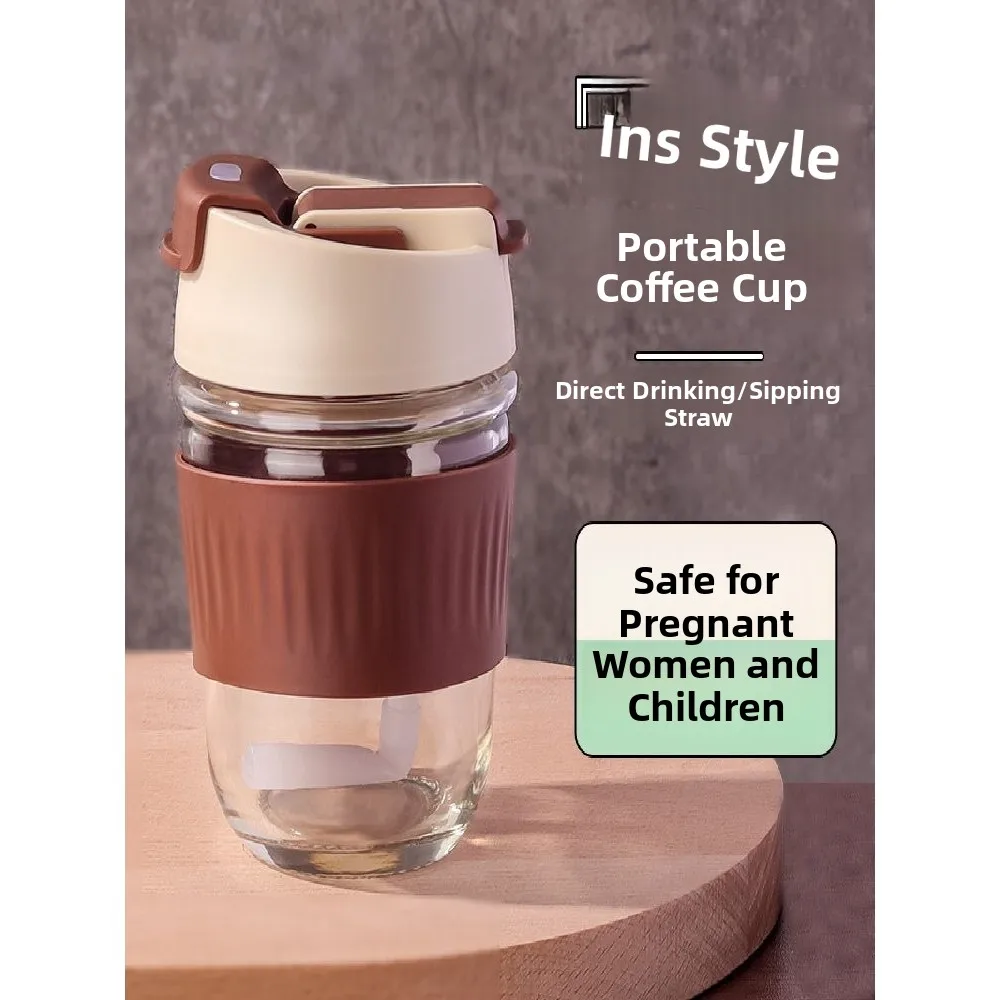 

Cute St Glass Water Cup Portable Coffee Milk Tea Ins High Aesthetic Value Canion Cup Fem Friendly Beverage Container