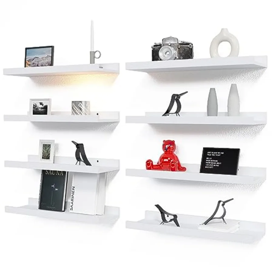 

8 Set Floating Wall Mounted Shelves, Nursery Hanging Book Shelves with Lip for Storage, Display Picture Ledge Shelf for Bedroom
