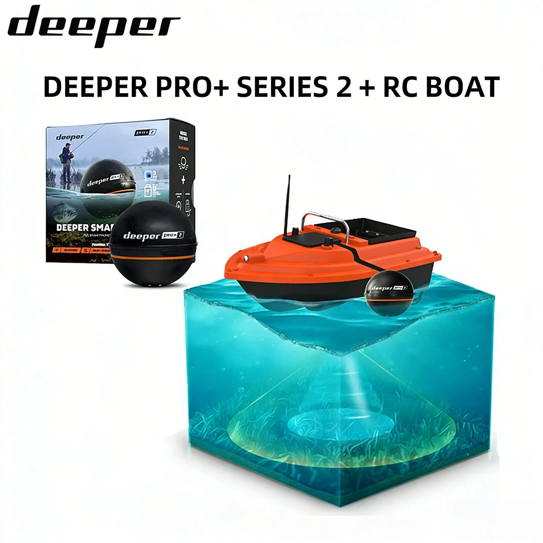 DEEPER Smart Sonar Chirp+3 + Remote Control Bait Boat with CHIRP Sonar Fish Finder GPS Positioning Auto Return 500m Range