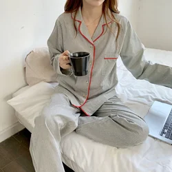 New Pajamas Women's Simple Striped Long-sleeved Cardigan Girl Thin Loungewear 2 Piece Set Pajamas for Women Spring Autumn Pyjama