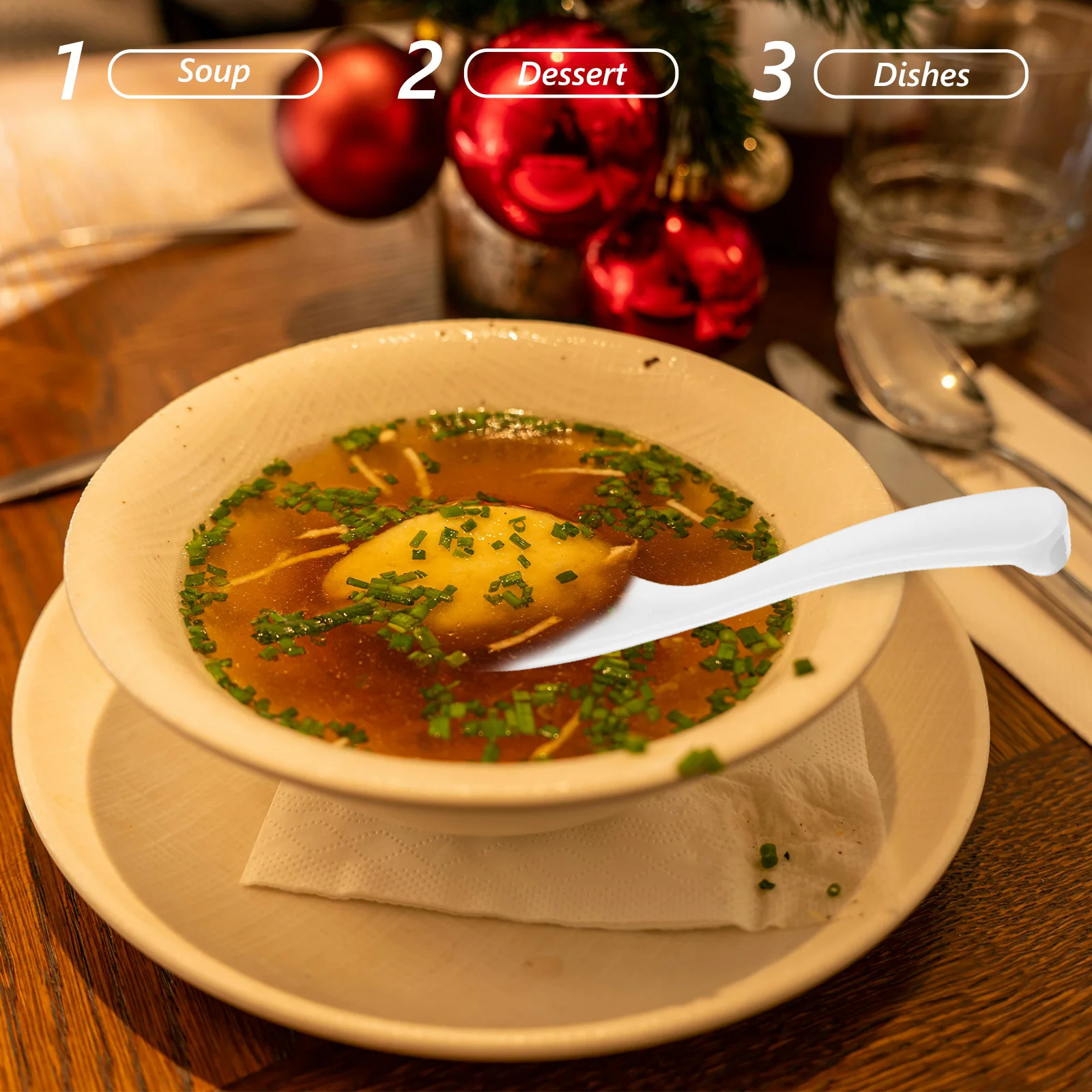 

4Pcs Commercial Melamine Soup Spoons White Plastic Serving Spoons for Restaurants Asian Ramen Dessert Utensils