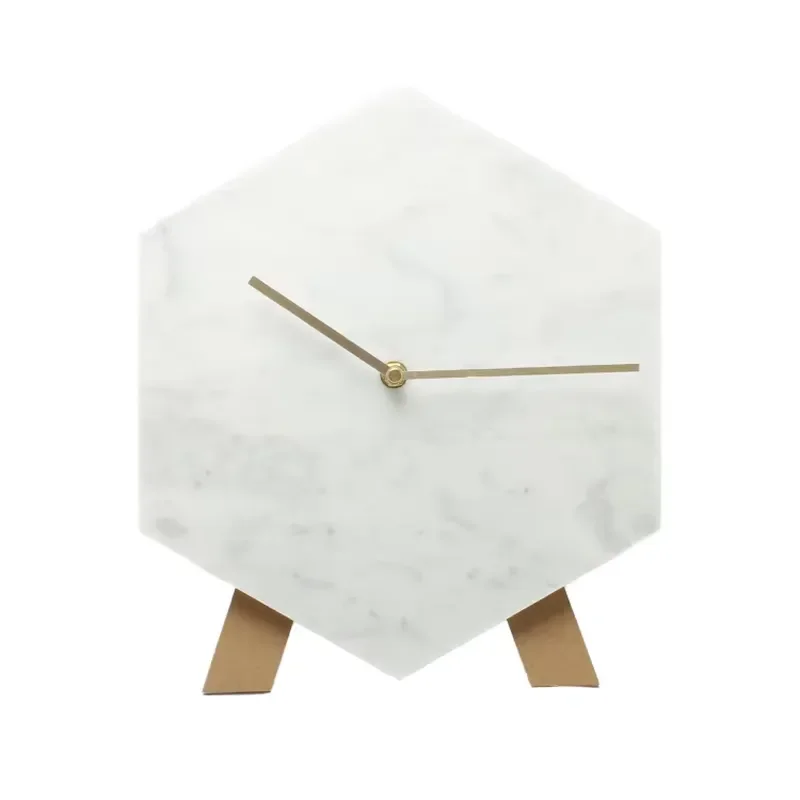 Modern Hexagonal Marble Wall Clock Luxury Home Decor Stone Texture Timepiece Elegant Living Room Bedroom Art Decoration Gift