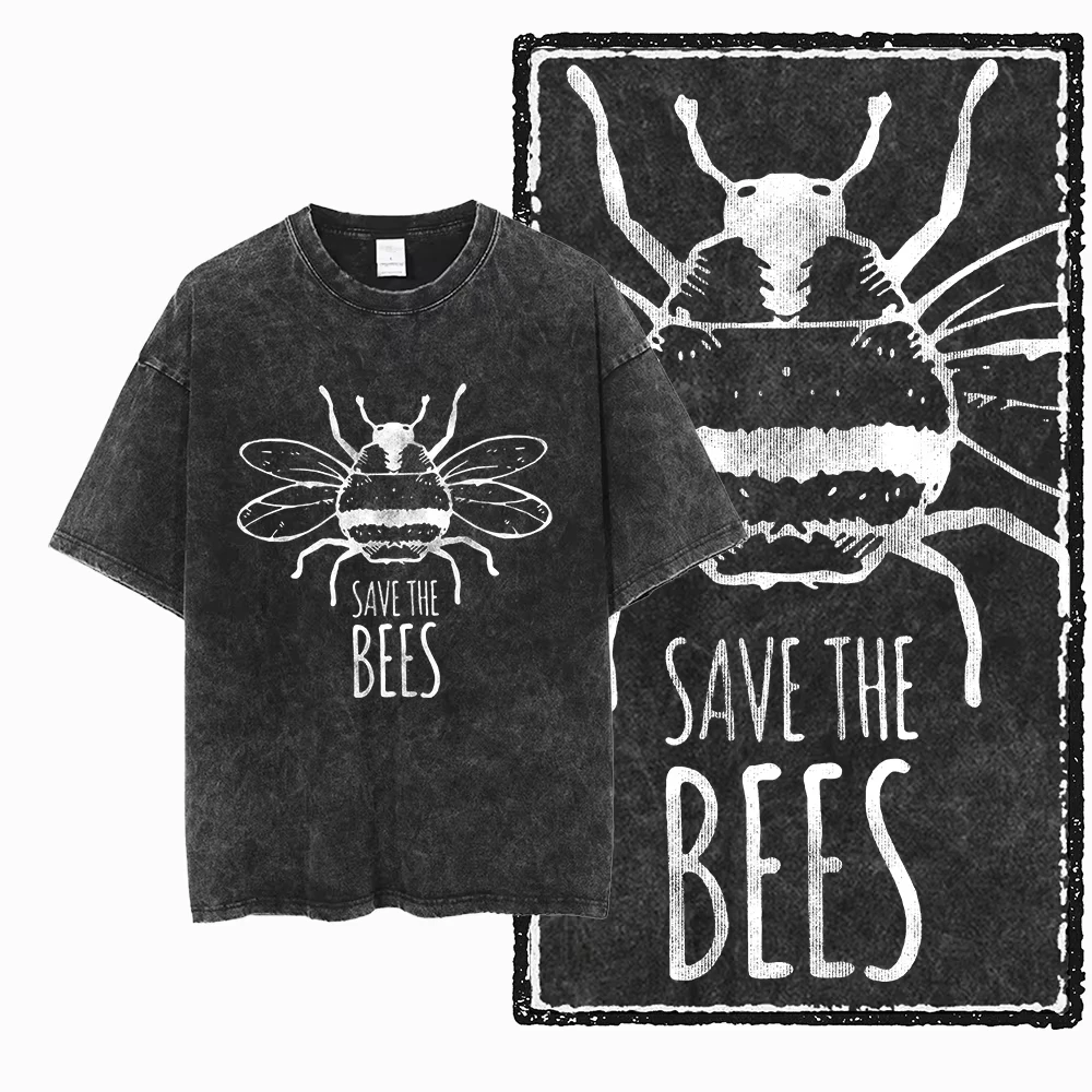 Unisex DE BEES Graphic Acid Washed Cotton T-Shirt Exclusive Vintage Print Cool Streetwear Oversized Casual Tops,Hip Hop Outfit