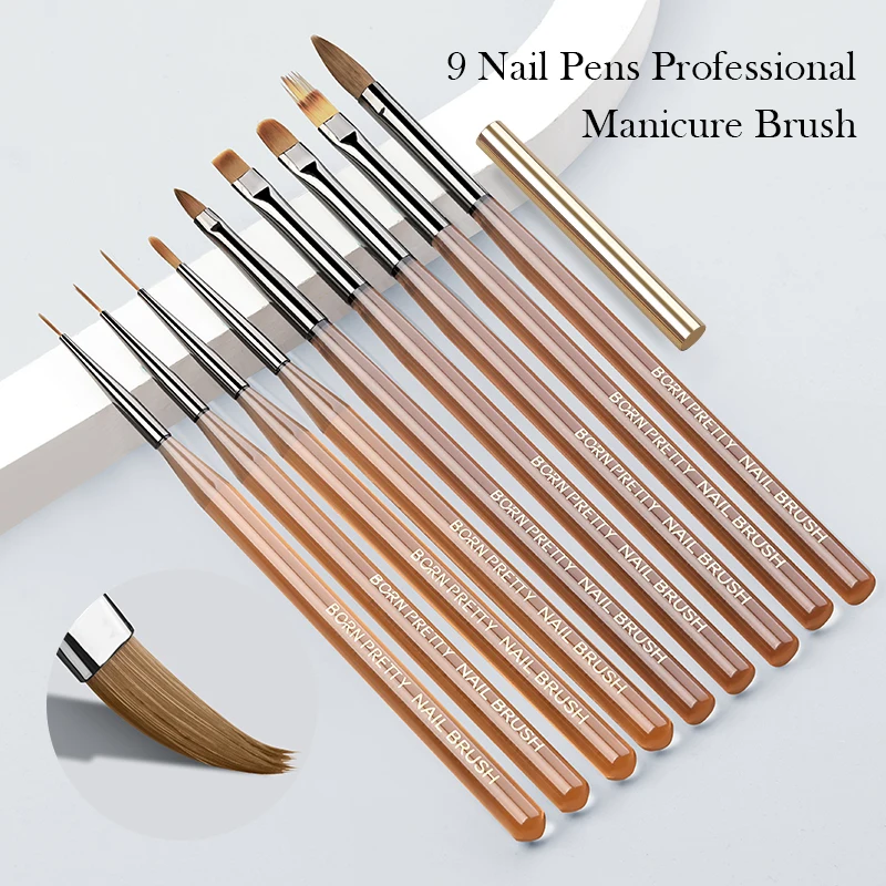 

BORN PRETTY Nail Art Brush 9 Sizes Painting Drawing Carving Dotting Pen Nails Stripes Thin Lines Tools Nail Art Manicure Tool