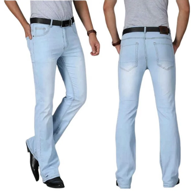 Men Jeans Lightweight For Spring Autumn Summer，Men's Flared Trousers Young Slim Fit Wide Leg Denim Pants