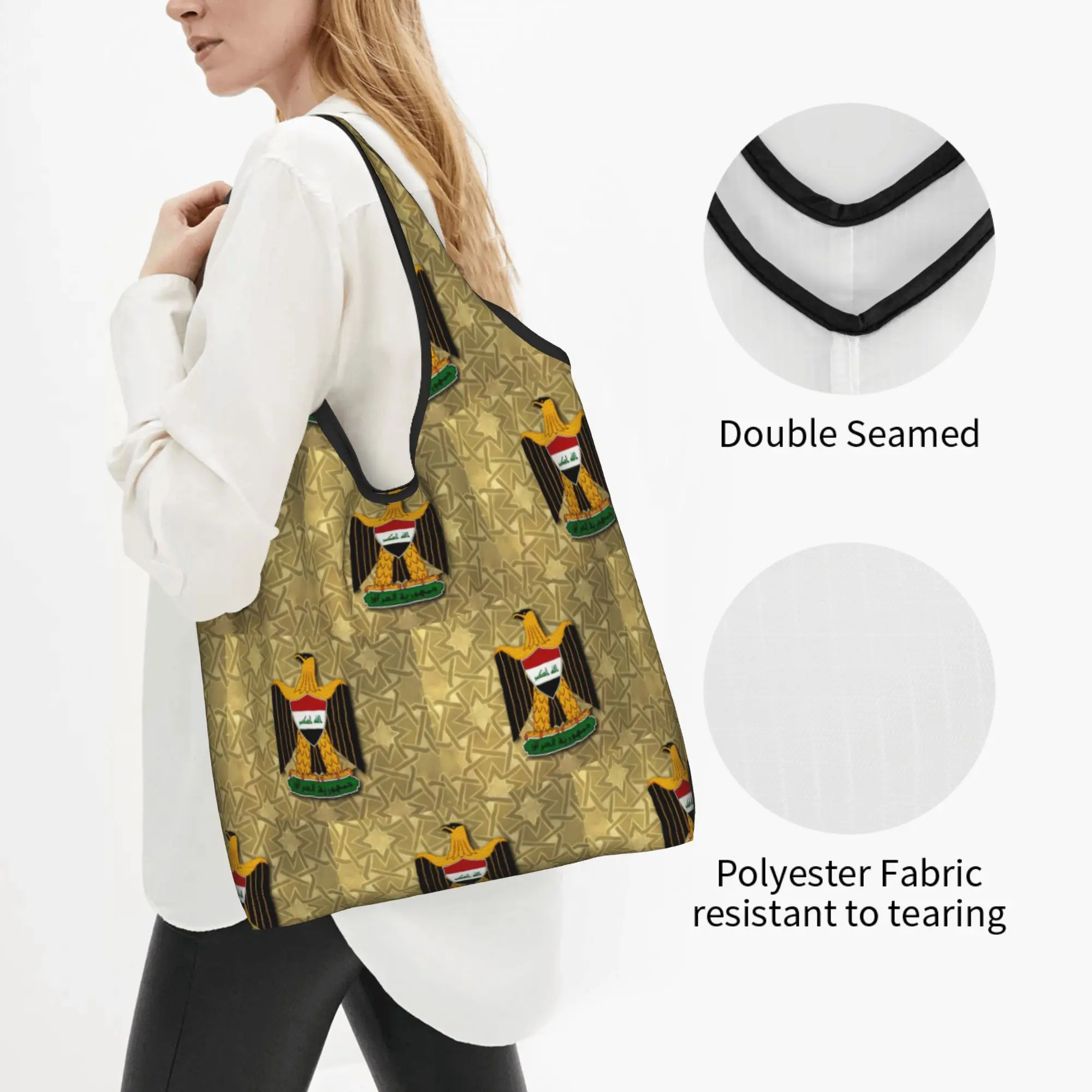 Iraq Eagle Flag  Groceries Tote Shopping Bag Women Cute  Shopper Shoulder Bag Big Capacity Handbags