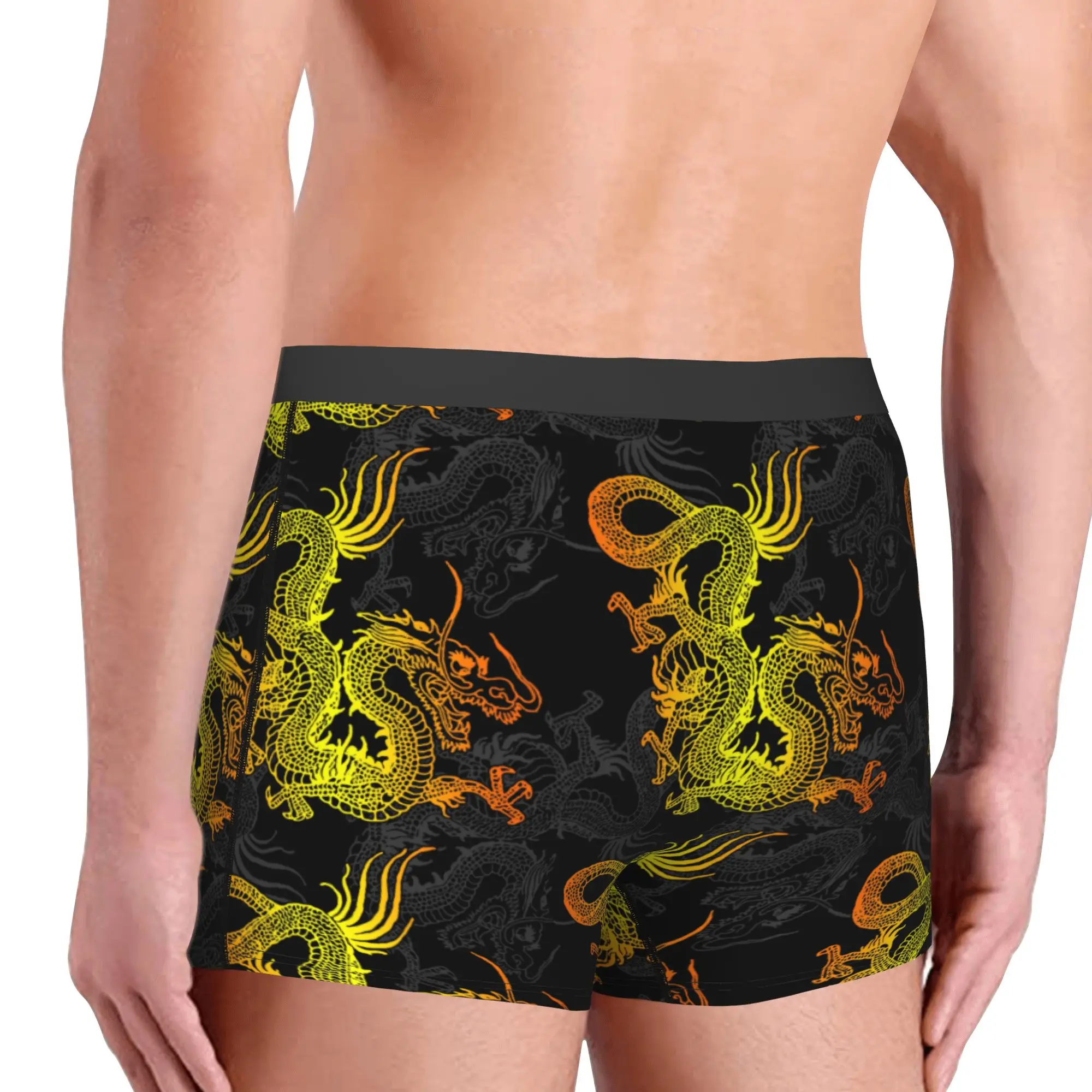 Male Funny Golden Chinese Dragon Pattern Underwear Japanese Oriental Mythical Boxer Briefs Soft Shorts Panties Underpants