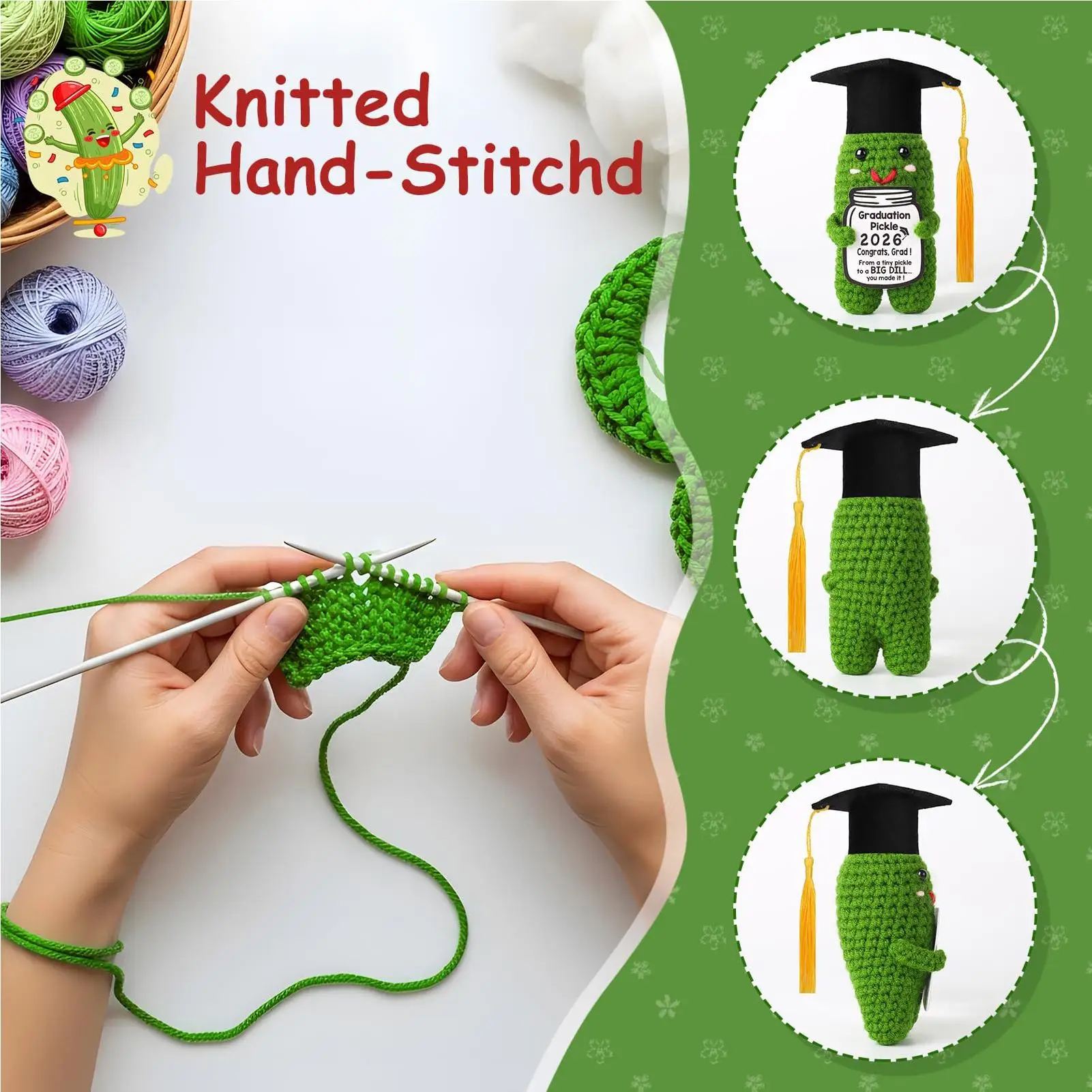 

Graduation Pickle 2026 Congrats Grad Keepsake Cute Knitted Cucumber Doll For Siblings Friend Classmate Roommate Party Home