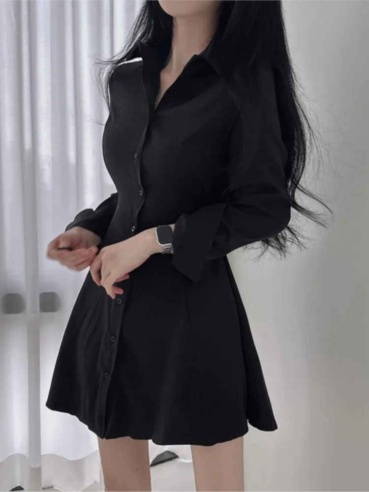 Spring Mini Shirts Dress Women Slim Fashion Long Sleeve Korean Style Ladies Dresses Ruffle Pleated Casual Woman Shirts Dress