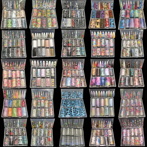New Flower Nail Foils for Transfer Paper Stickers Floral Adhesive Fruit Nails Wraps Fish DIY Water Marble Nail Art Decorations