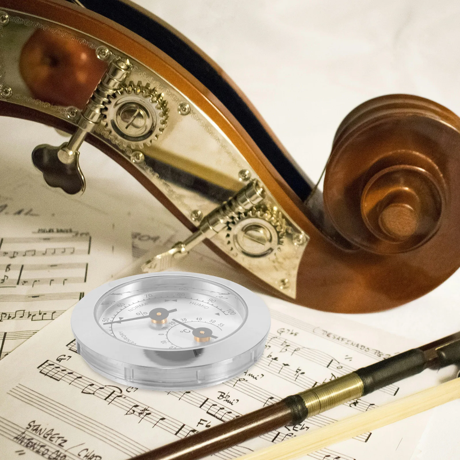 

Silver 50mm Violin Hygrometer Abs Zinc Alloy Temperature Humidity Monitor Stylish Accessory