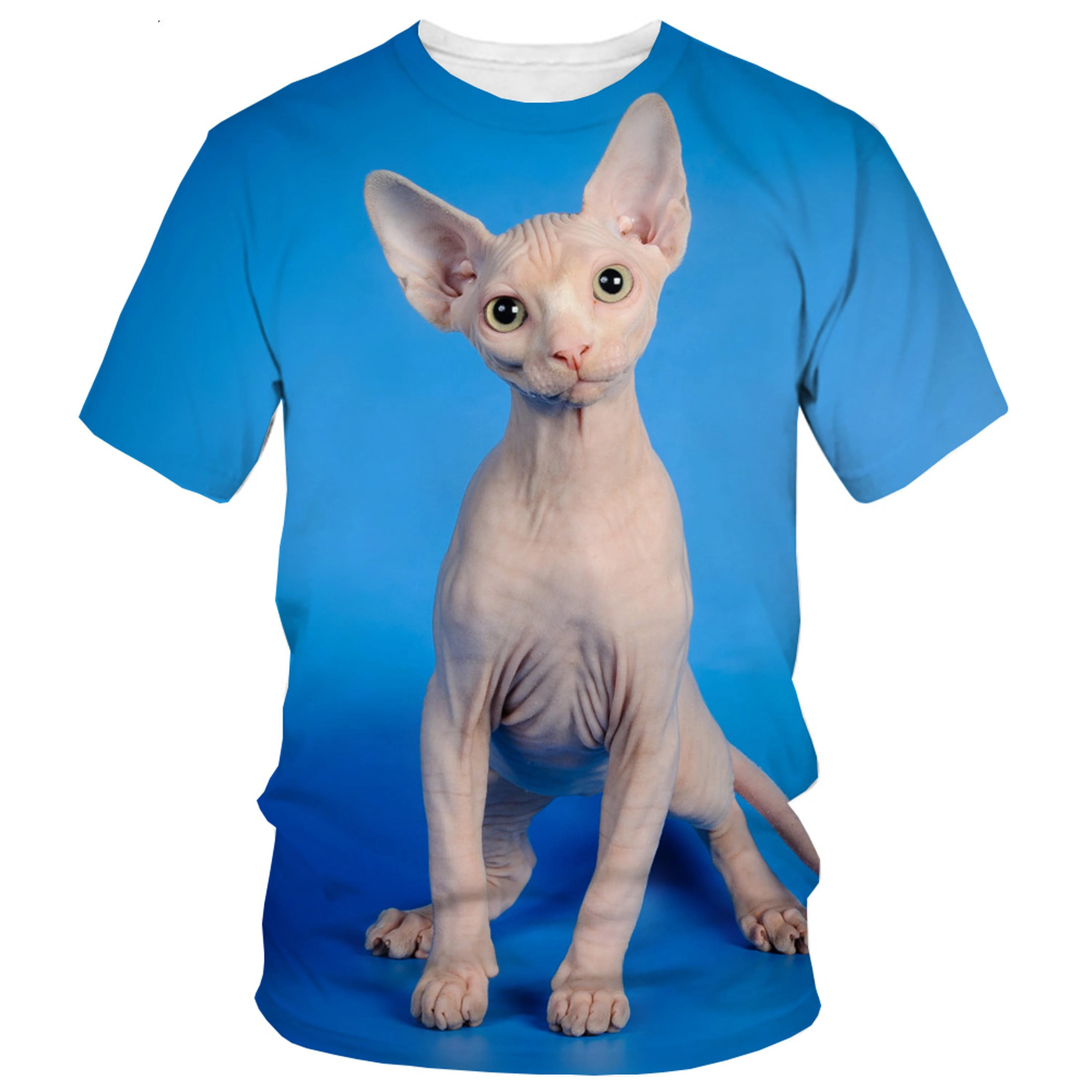 Summer Cute Sphynx Cat T-Shirts Animals 3D Print Men Women Round Neck Short Sleeve T Shirt Harajuku Y2k Tees Kids Tops Clothing