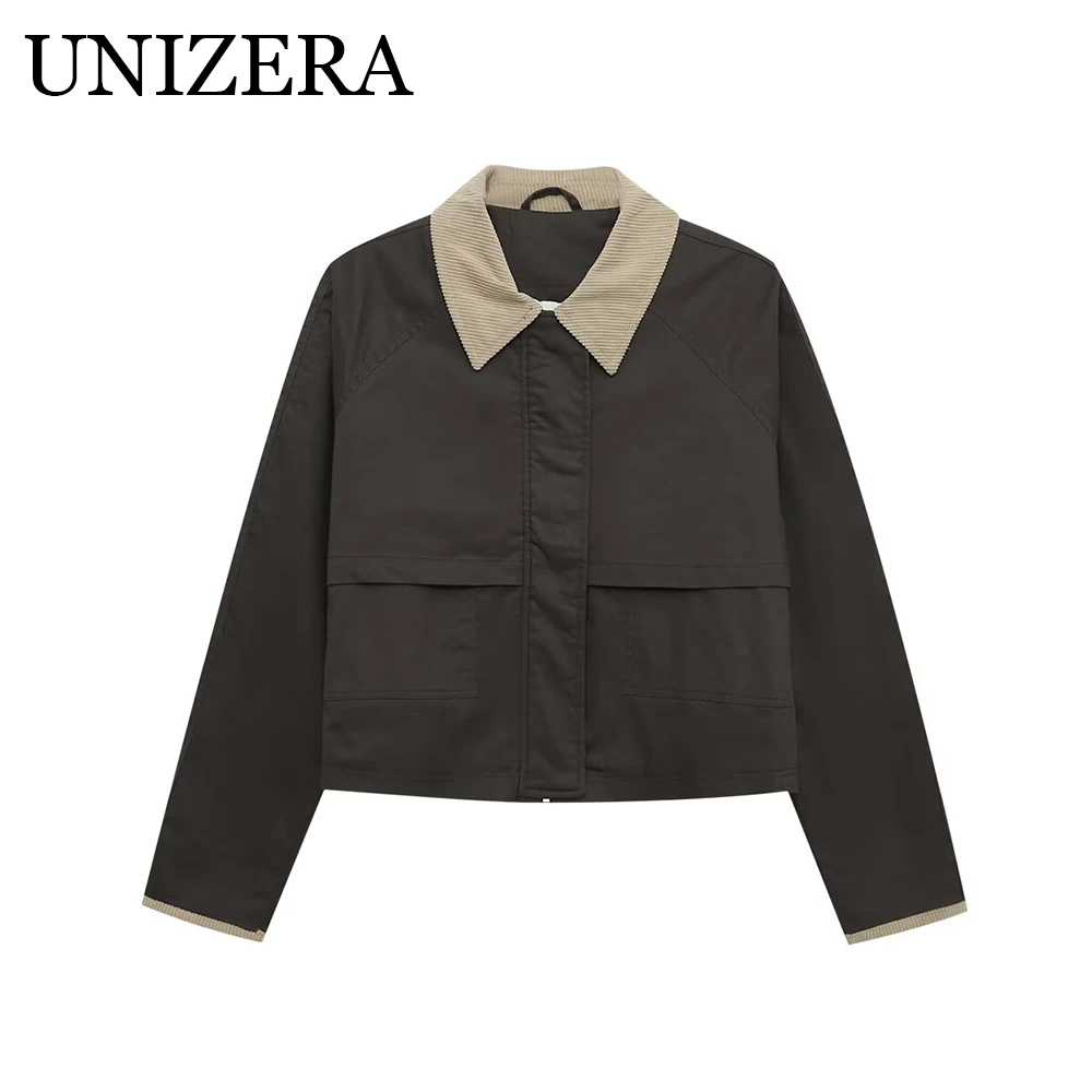 

European and American style women's clothing autumn new item contrasting color lapel workwear short jacket jacket