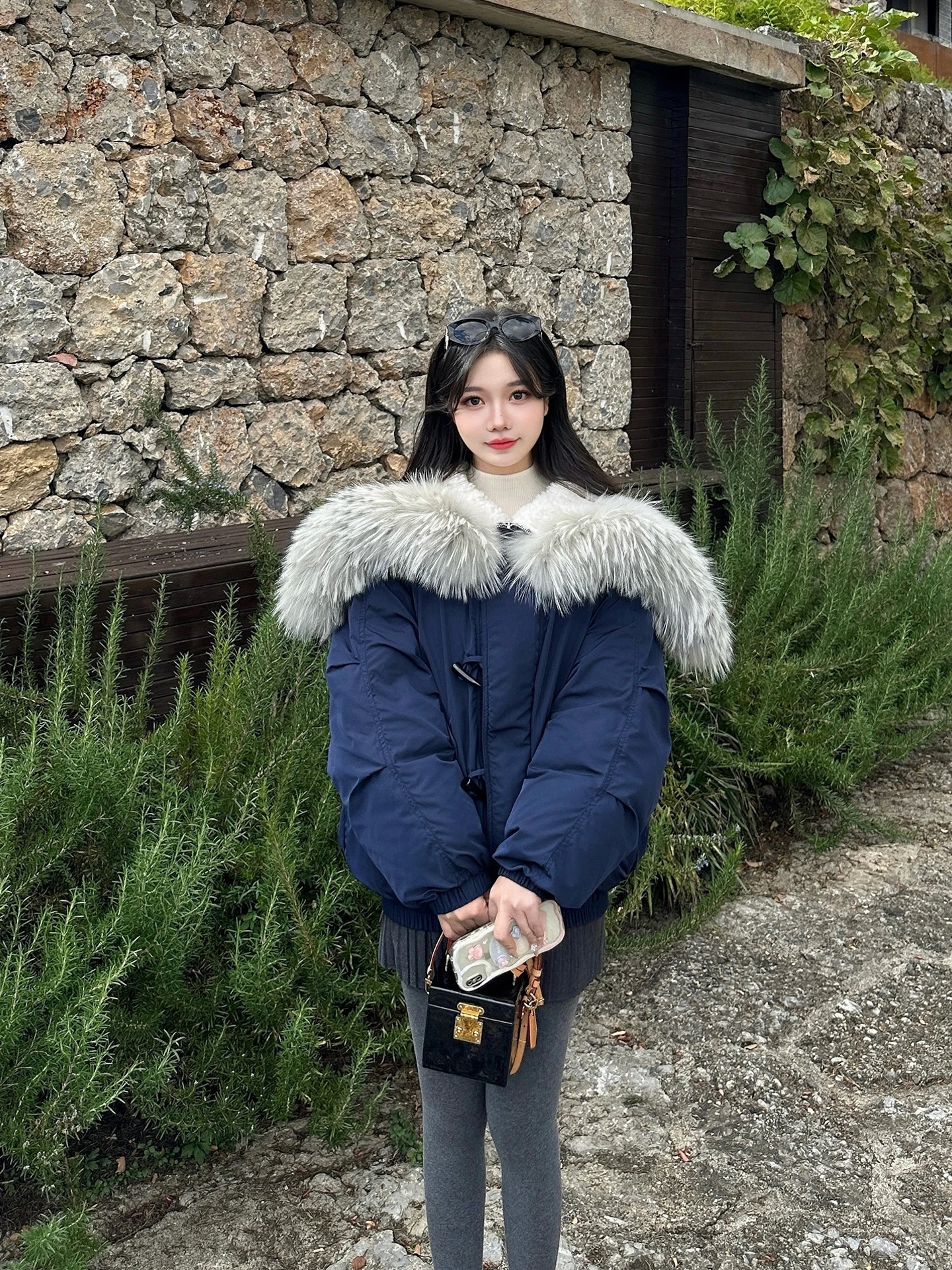 

Blue Goose down Jaet Women's Winter Mid-Length Large Fur Collar Hooded Button-Down Warm Loose High-End Goose down Puffer