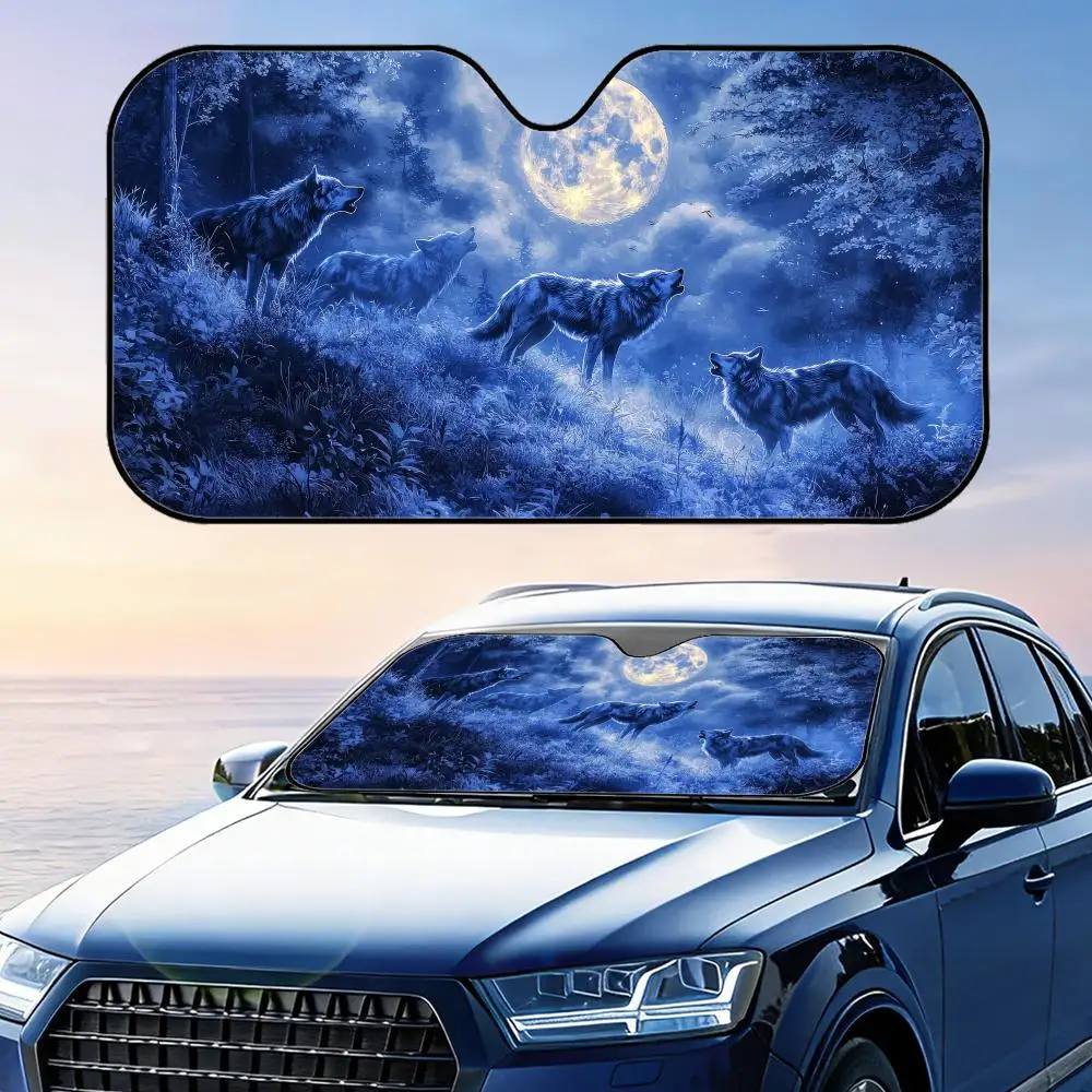 

Moonight Wolves Sun Visor Foldable Universal Car Windshield Sun Shade UV Protection Heat Insulation Foldable Cover