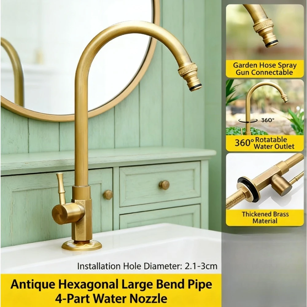 

Household bathroom retro brass rotating faucet,Light luxury basin hot and cold copper casting water-saving faucet