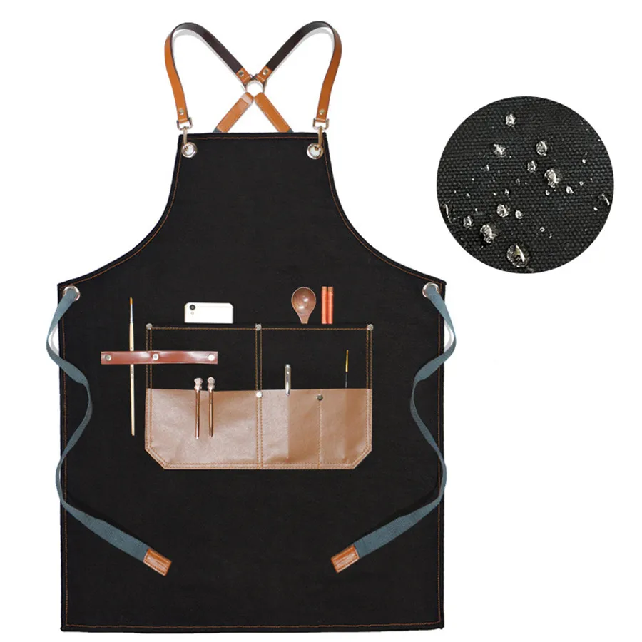 Denim Apron Fashion Unisex Work Tool Bag Bib Art Coffee Maker Barber Dessert Shop Milk Tea Shop Cooking Gardening Pockets