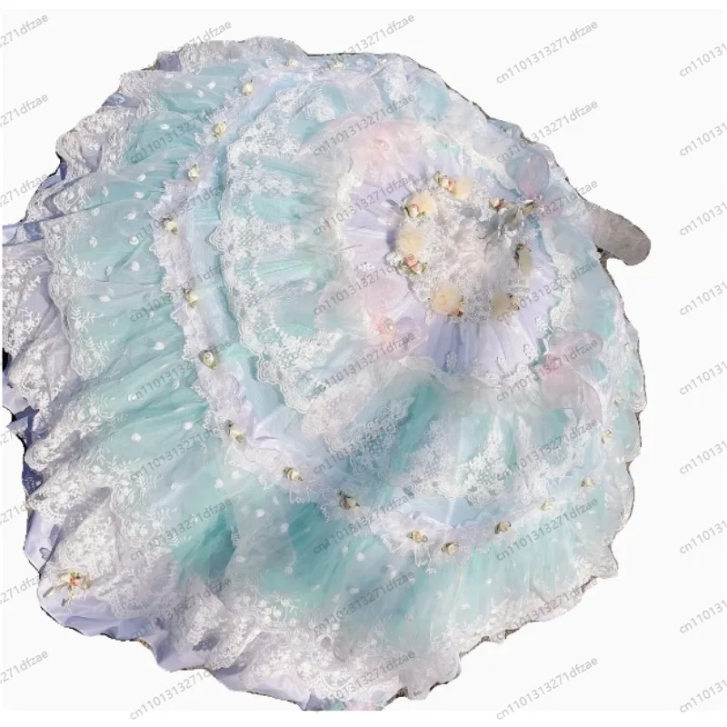 

Свадебный детский солнечный дождливый двойной зонт в стиле Лолиты с цветком, кружевной зонт ручной работы с веером, зонтик Paraguas Inverso, ветрозащитный радиоде-куше