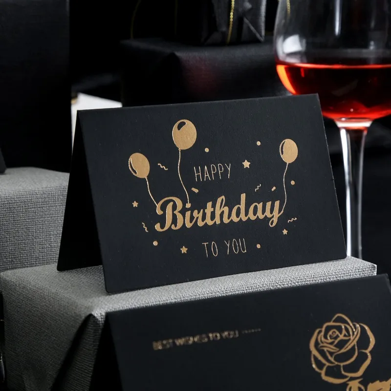 Black Birthday Greeting Card Bronzing Invitations Postcard Wishes Blessing Message Cards Small Card Blank with Envelope Greeting