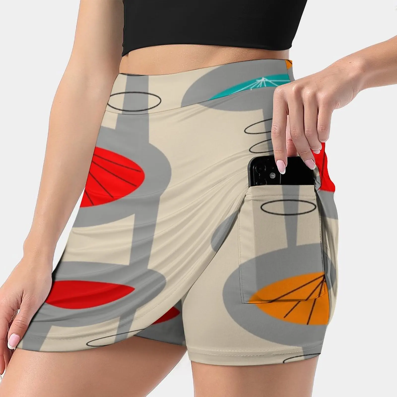 Atomic Era Inspired Art Summer Women's shorts Skirt 2 In 1 Fitness Yoga Skirt Tennis Skirts Space Age Mid Century Mod Century