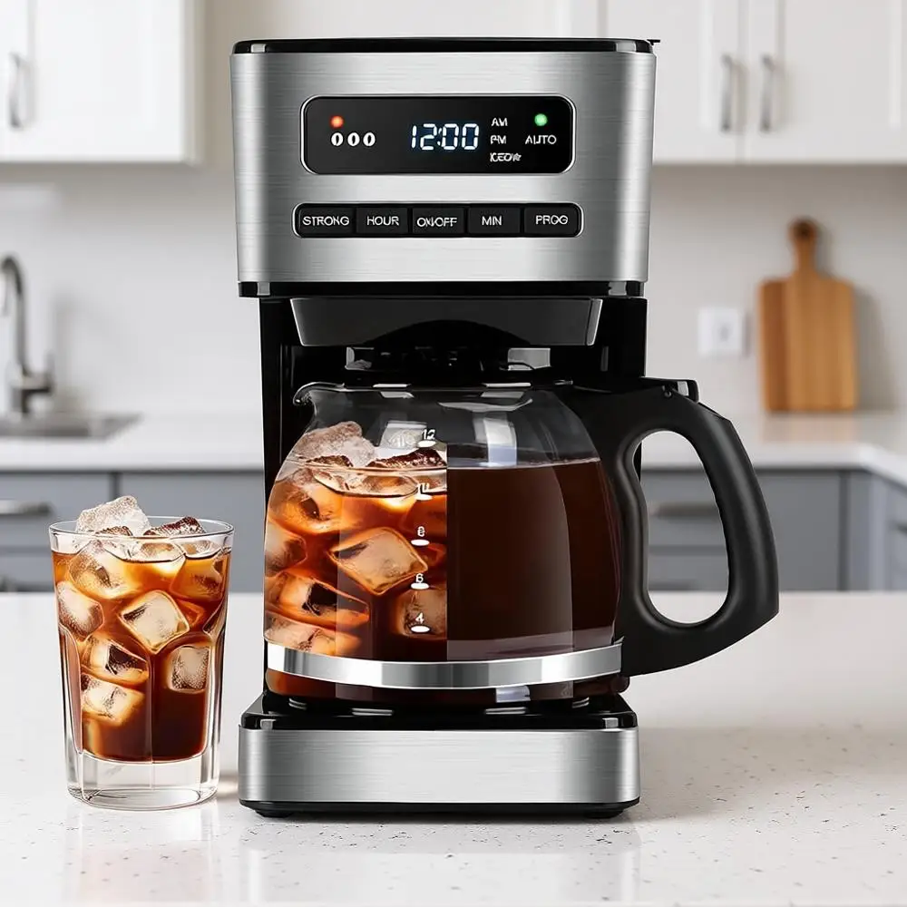 12 Cup, Hot and Iced Coffee Maker, 4 Brew Strength, LED Display, 24H Timer, Keep Warm & Auto Shut-Off, Drip Coffee Machine for H
