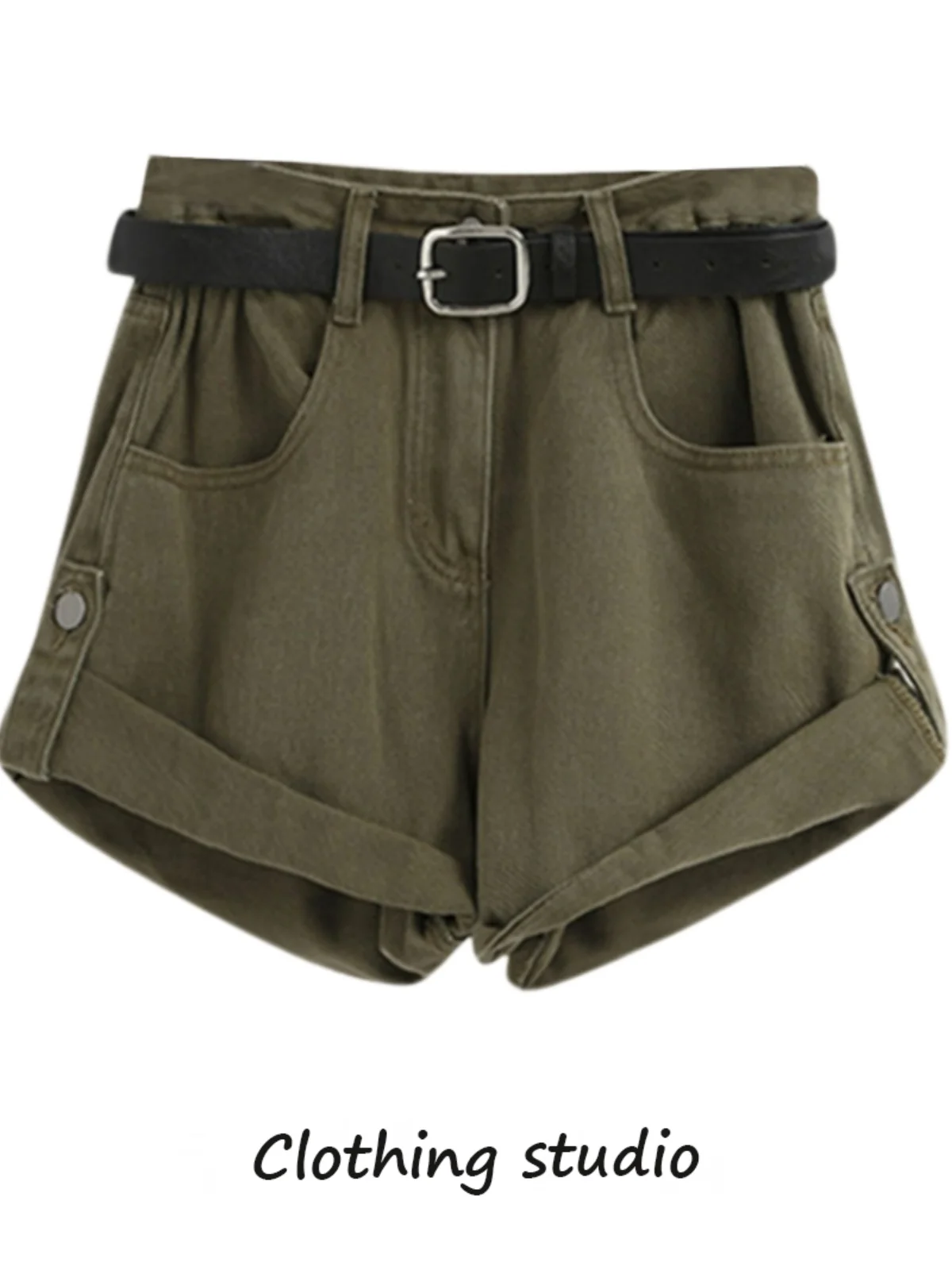 Amerykańskie wojskowe spodnie robocze w stylu retro z wywiniętymi nogawkami, damskie dżinsowe szorty z wysokim stanem, dopasowane, luźne, z szerokimi nogawkami, w kształcie litery A, krótkie spodenki.