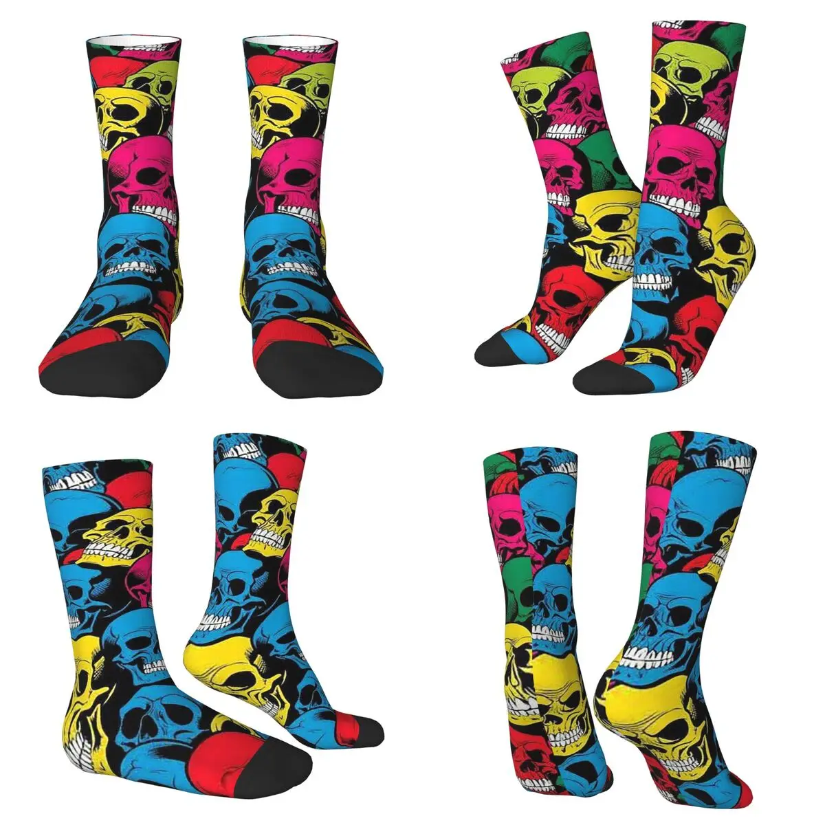 

Красочные носки с черепом в стиле комиксов, впитывающие пот чулки, всесезонные длинные носки, аксессуары для мужчин и женщин, подарок на день рождения