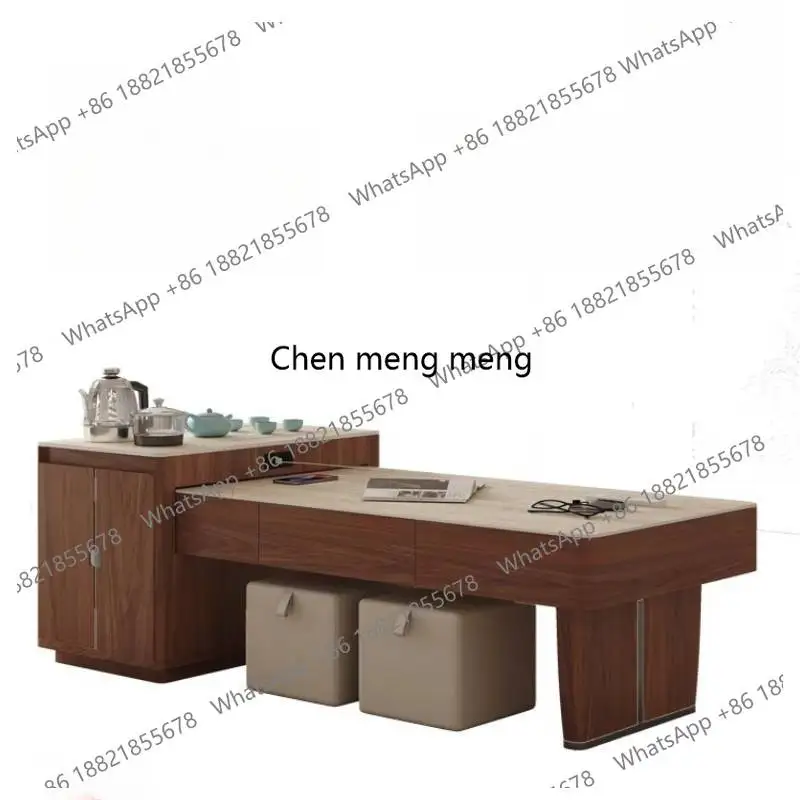 Walnut coffee table rock slab retractable living room household antique small apartment retro kung fu tea table tea integrated