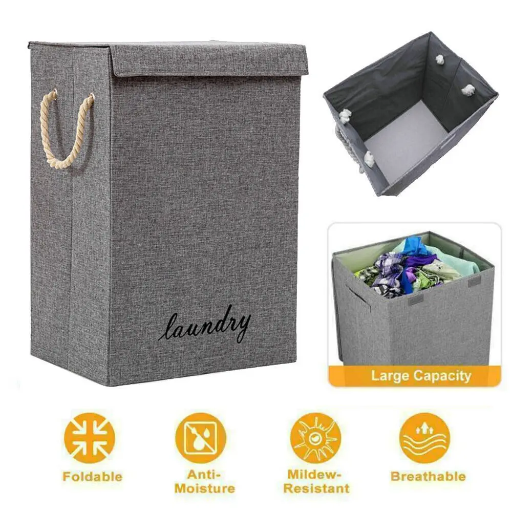 Laundry Basket Dirty Washing Clothes Storage Folding Bin Bag Hamper With Lid