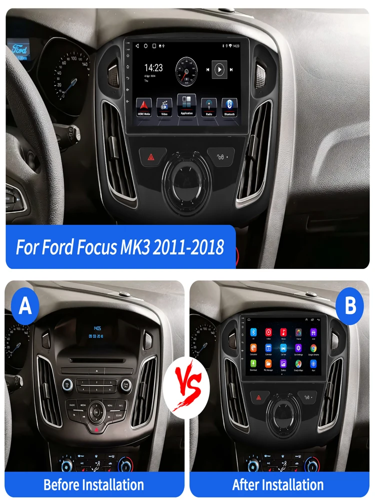 ESSGOO 9 Zoll IPS Touchscreen Für Ford Focus MK3 2011-2018 Android 15 Autoradio Wireless Carplay Android AUTO GPS Navigation WIFI Lenkradsteuerung RDS Bluetooth FM USB Mirror Link 32G/64G Split Screen